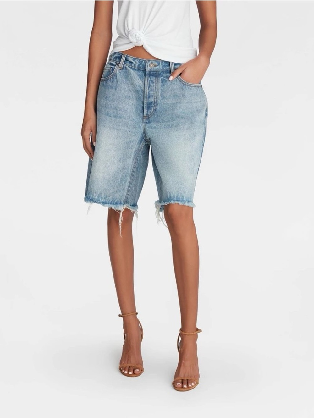 High-Rise Light Blue Denim Bermuda Shorts - Women b213